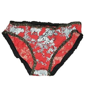 Victoria's Secret Metallic Black Ruffles Floral Tigers Leopards Bikini Panties S